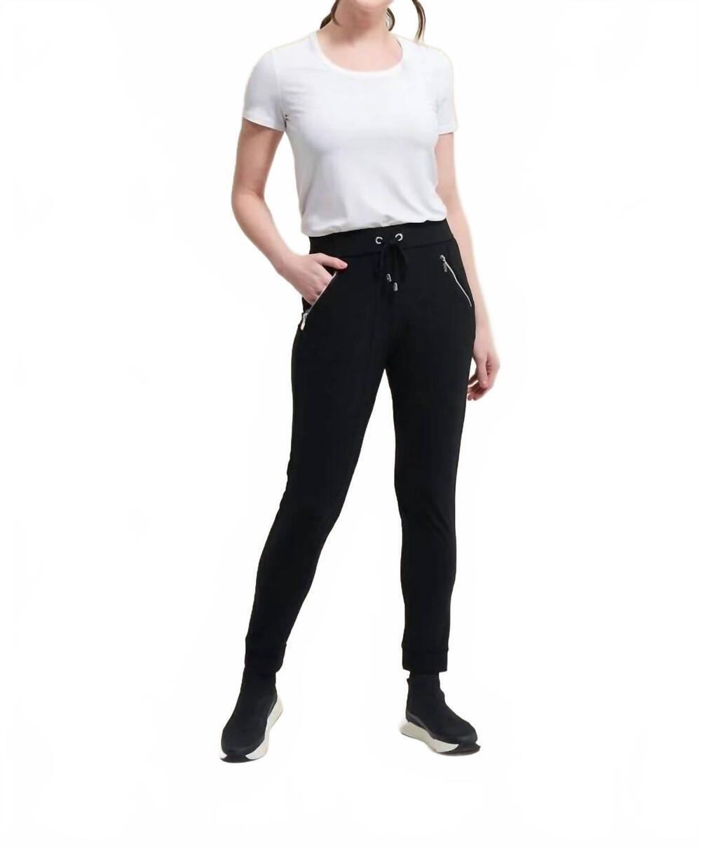 NEW JOSEPH RIBKOFF drawstring pull on athleisure jogger pants in black